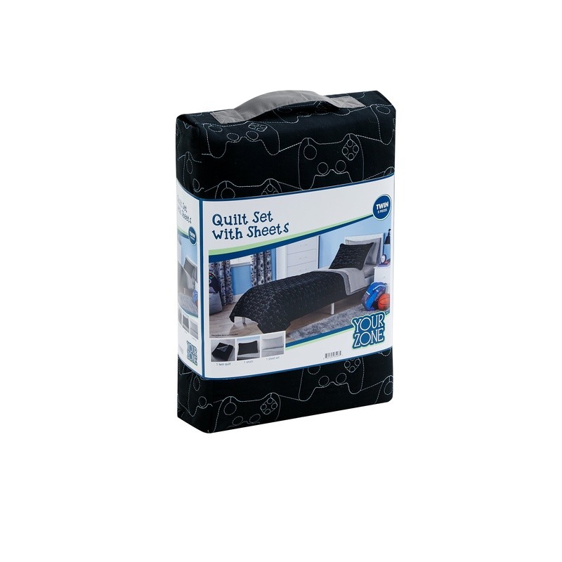 Kid Reversible Quilt Set W/ Sheets Game Controller Soft Lightweight Bedding Set