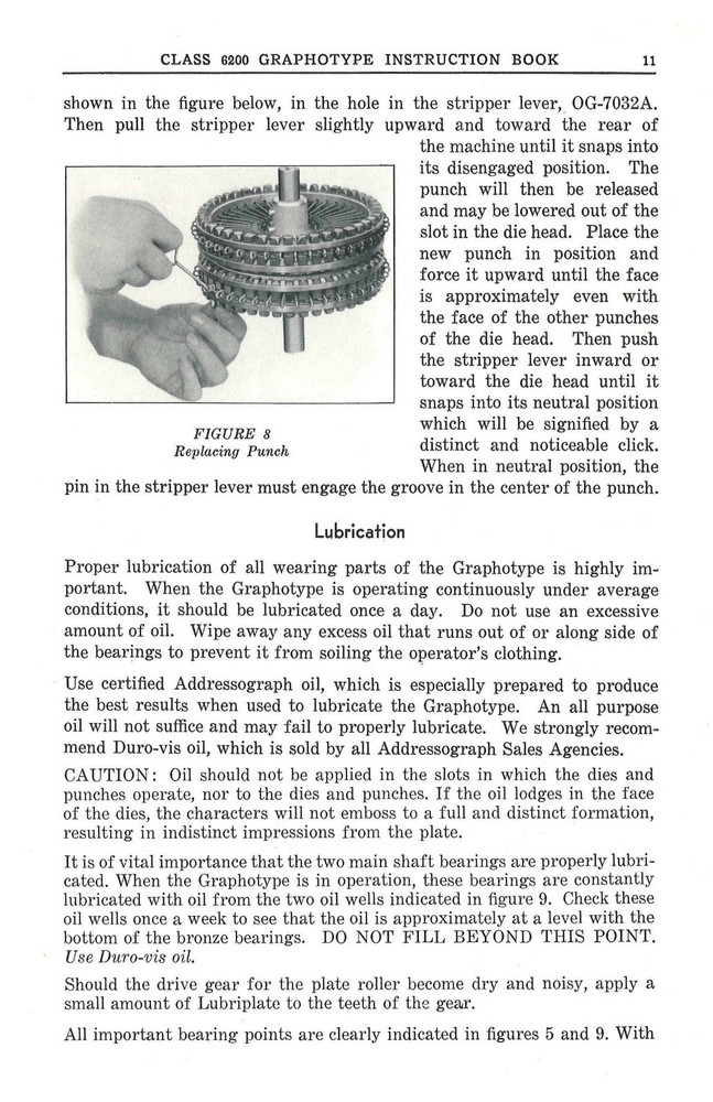 Instructions For Operating Class 6200 Graphotype Owners MANUAL