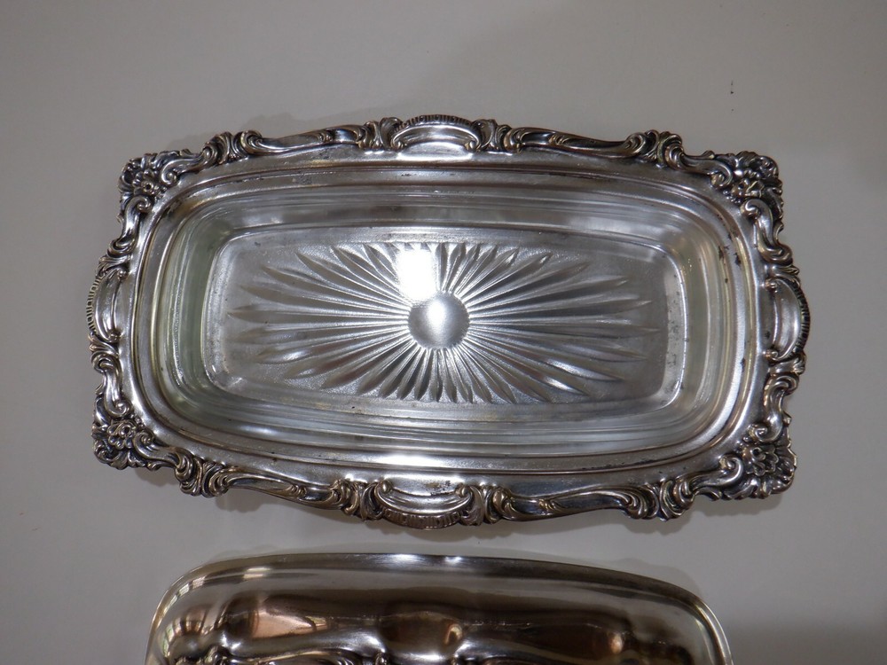 Silver Plate Butter Dish with Cover and Glass Plate