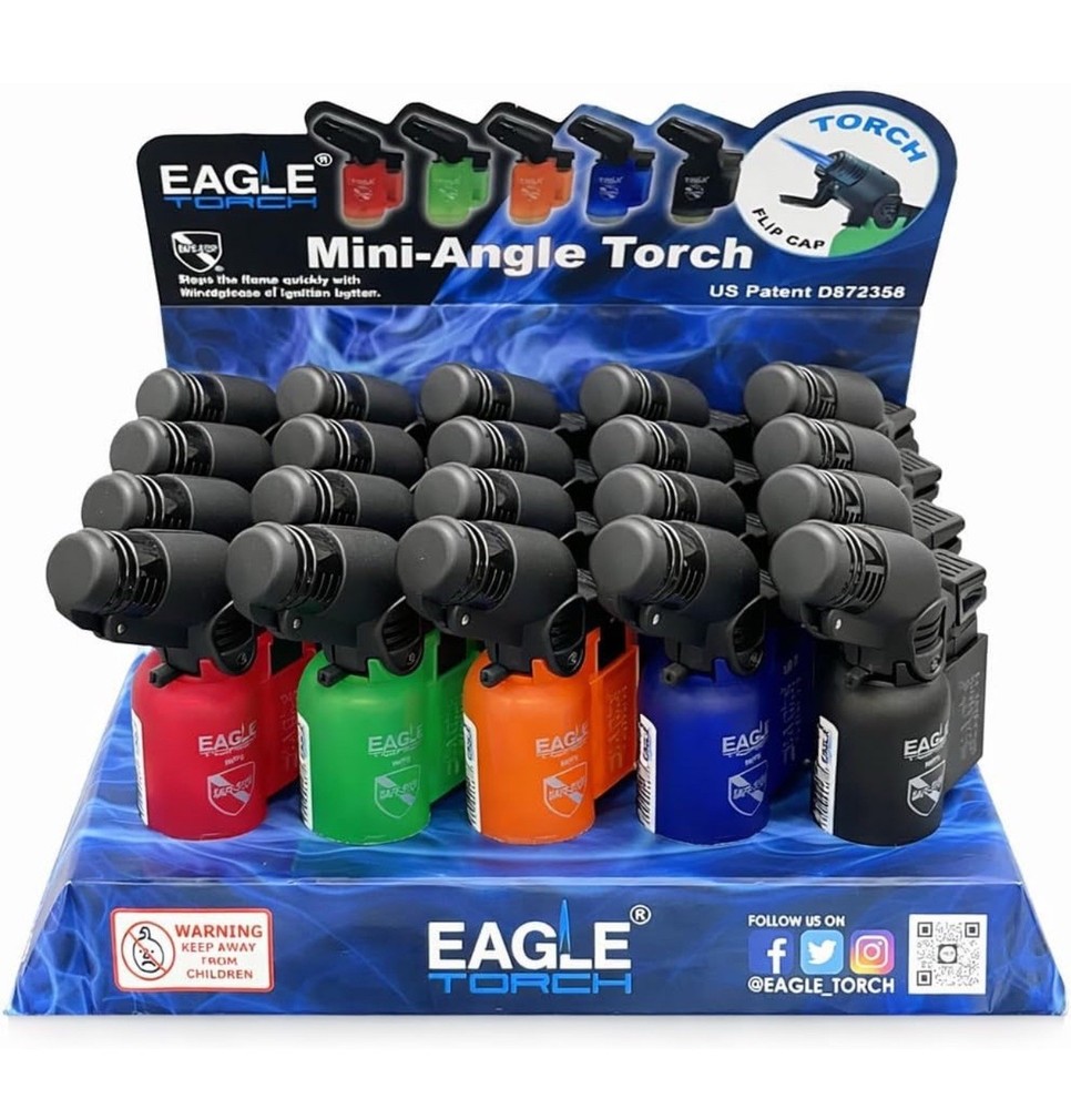 Eagle Torch Mini-Angle Torch Windproof Refillable Butane Lighter Assorted Colors