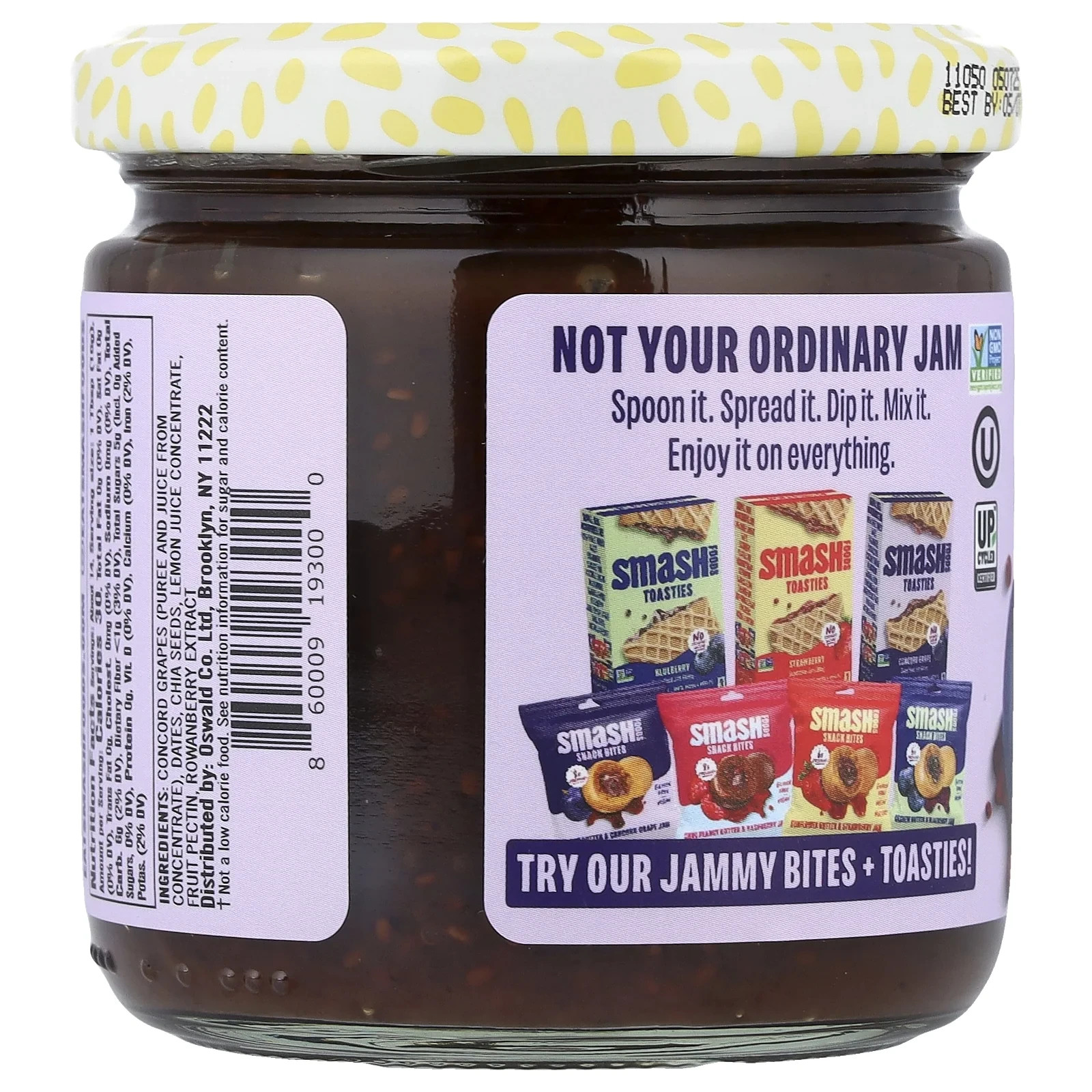 Smash Foods, Grape Jam, No Sugar Added, Low-Calorie, Vegan (1 Jar)