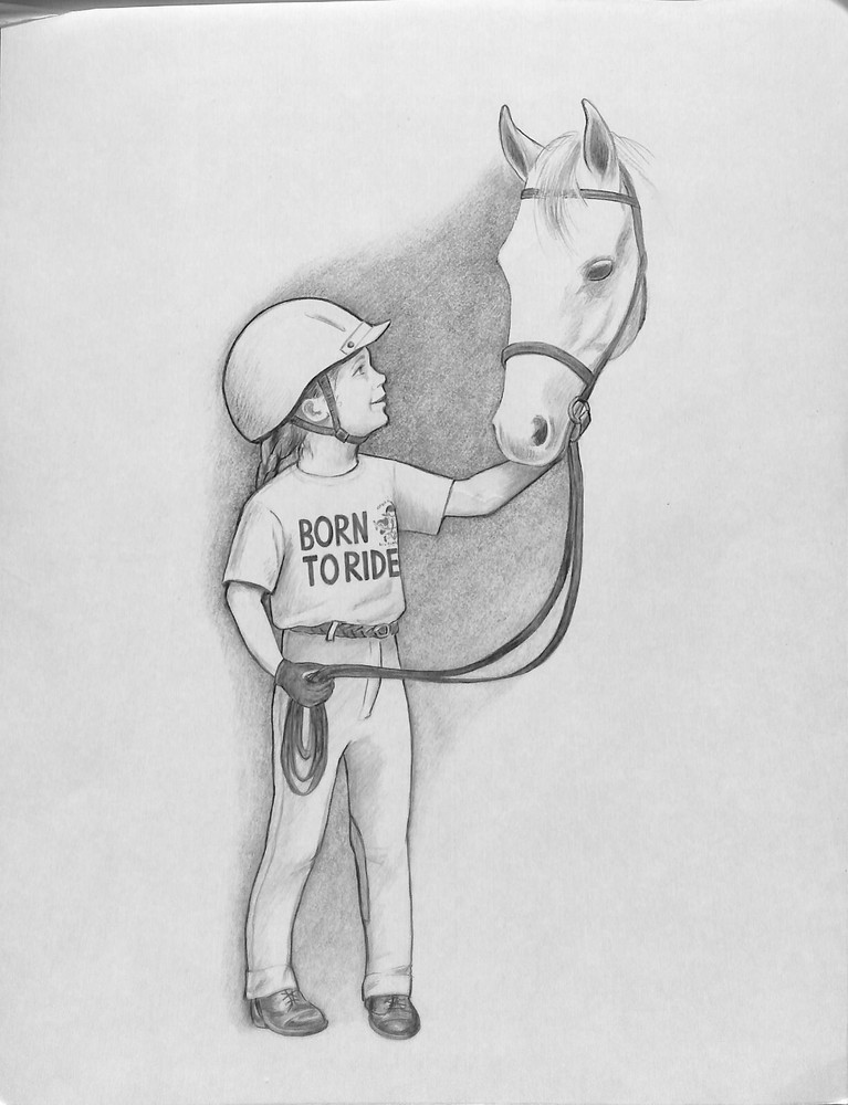 Our First Riding Lesson 2001 Graphite Drawing