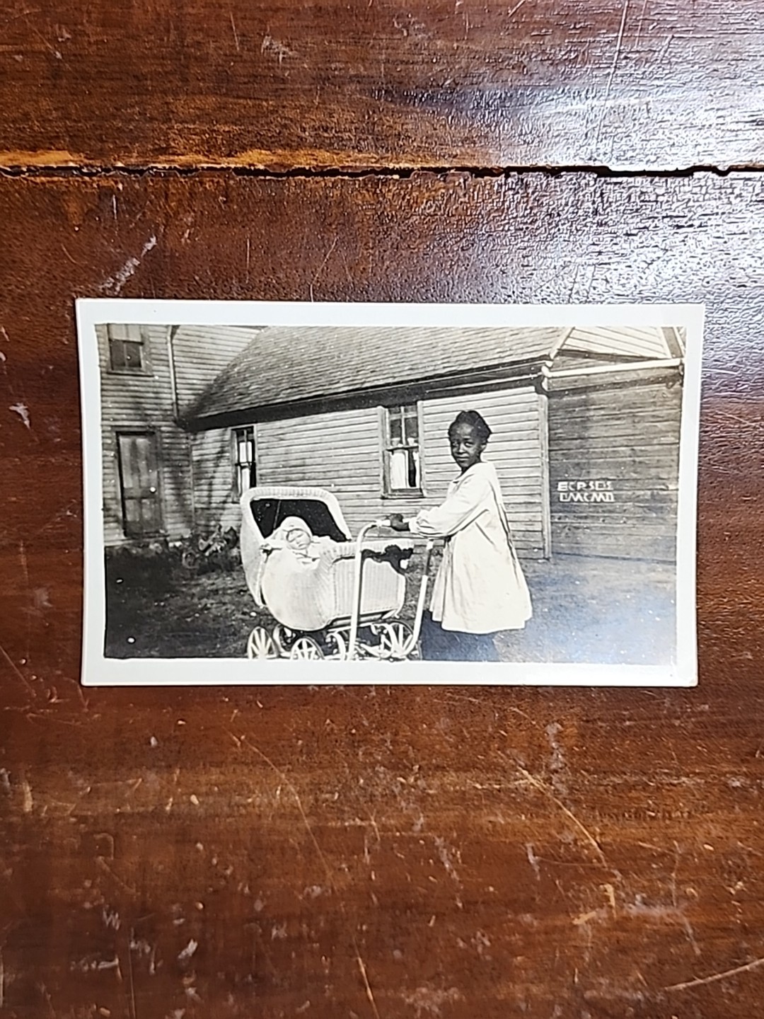1910s 20s African American Young Nanny with Caucasian Baby in Stroller B&W Photo