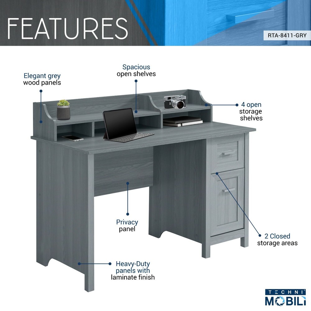 Techni Mobili Classic Office Desk Computer Workstation w/ Multiple Storage