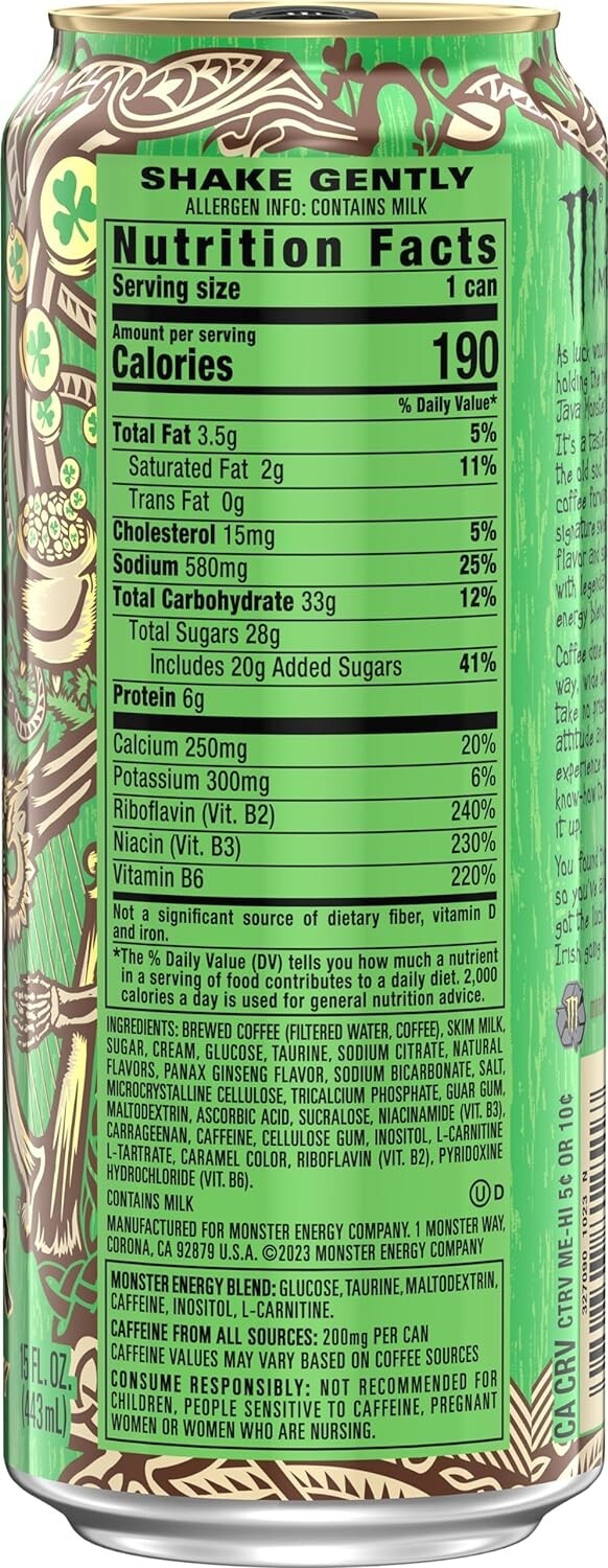 Monster Energy Java Irish Crème, Coffee + Energy Drink, 15 Ounce (Pack of 12)