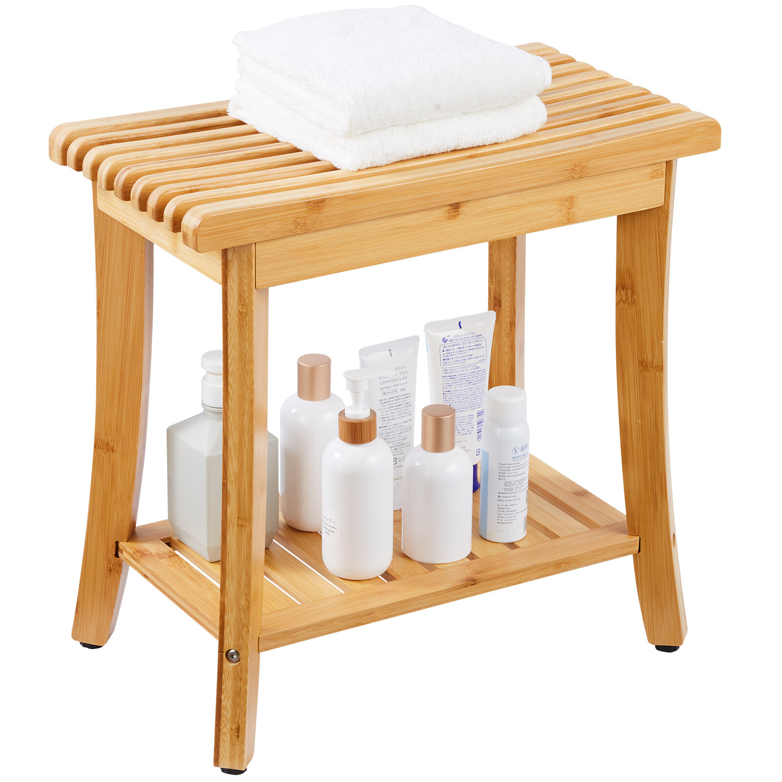 VEVOR Bamboo Shower Bench 19.1 x 11.3 x 18.3 in Shower Stool Chair for Bathroom