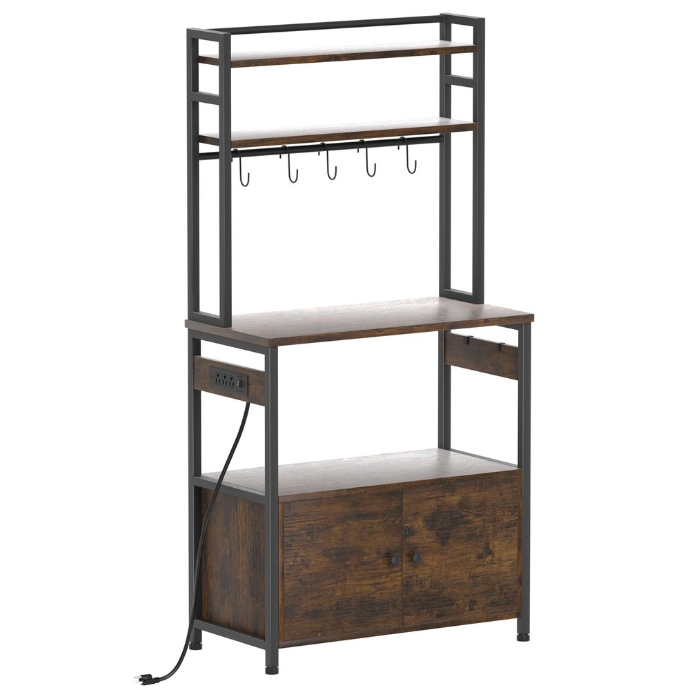 Bakers Rack with Storage & Power Outlet for Kitchen, 5-Tier Microwave Oven St...