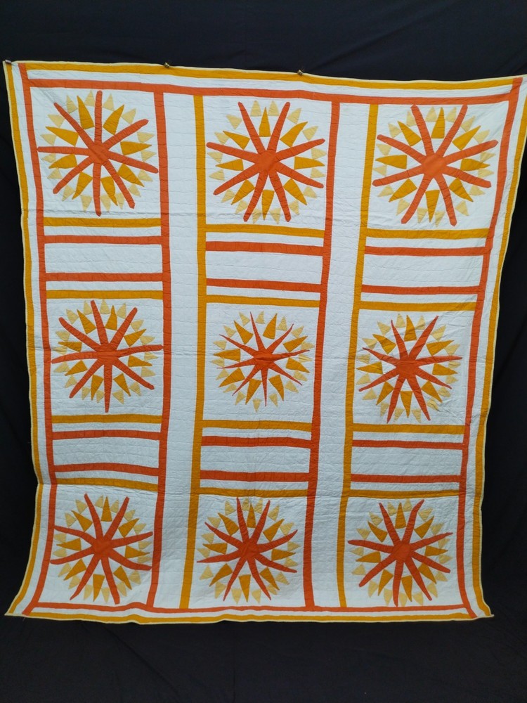 vintage sunburst hand Quilted patchwork Quilt needlework A168