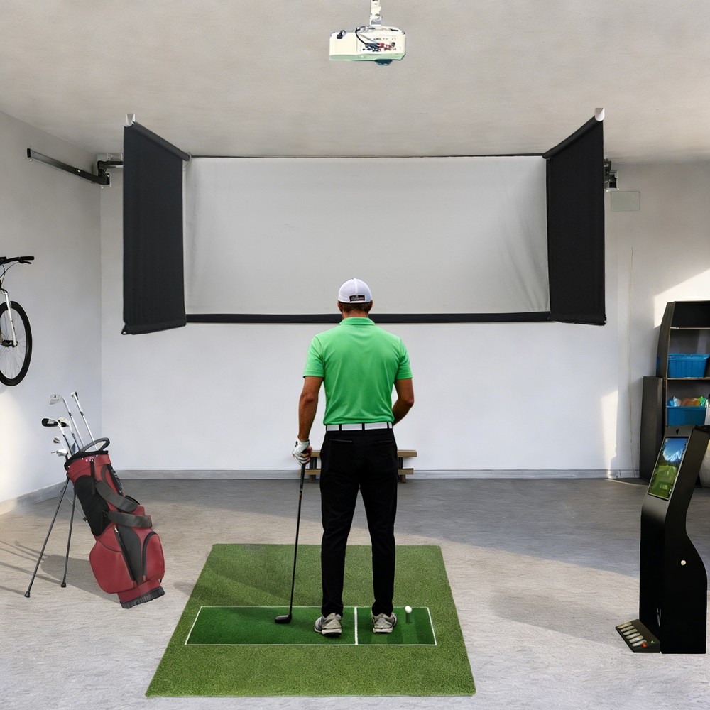 Motorized Golf Simulator Screen Enclosure for Garage Ceiling Mounted Retractabe
