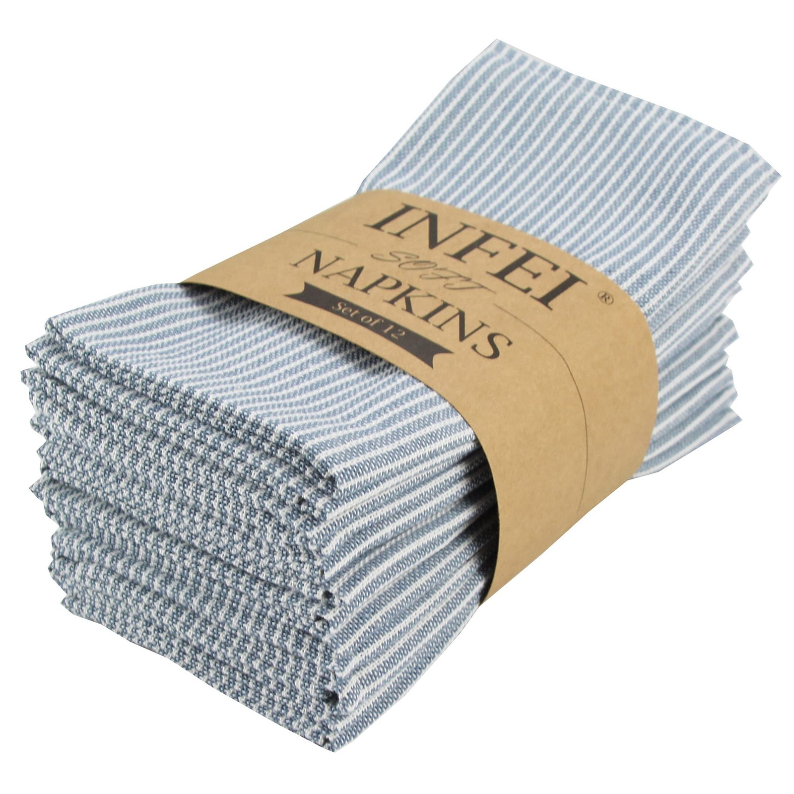 Narrow Striped Cotton Linen Blended Dinner Cloth Napkins - Set of 12 (40 x 30...