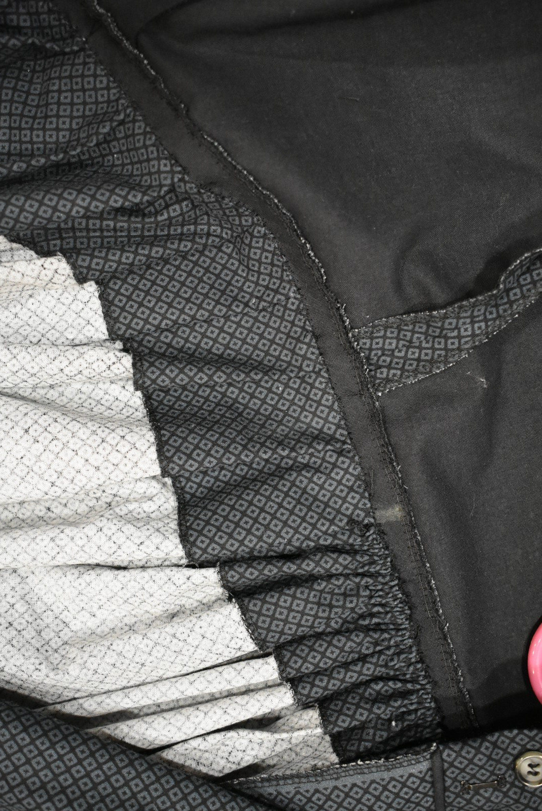 Civil War Victorian Cotton Day Dress Handmade Black wGrayDiamond Print - L/XL