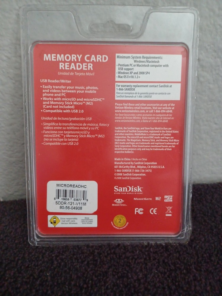 SanDisk MobileMate Micro Memory Card Reader 619659063146 Verizon Wireless New