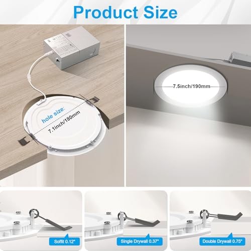 7 Inch 3CCT Ultra-Thin LED Recessed Light with Junction Box, 6 Pack