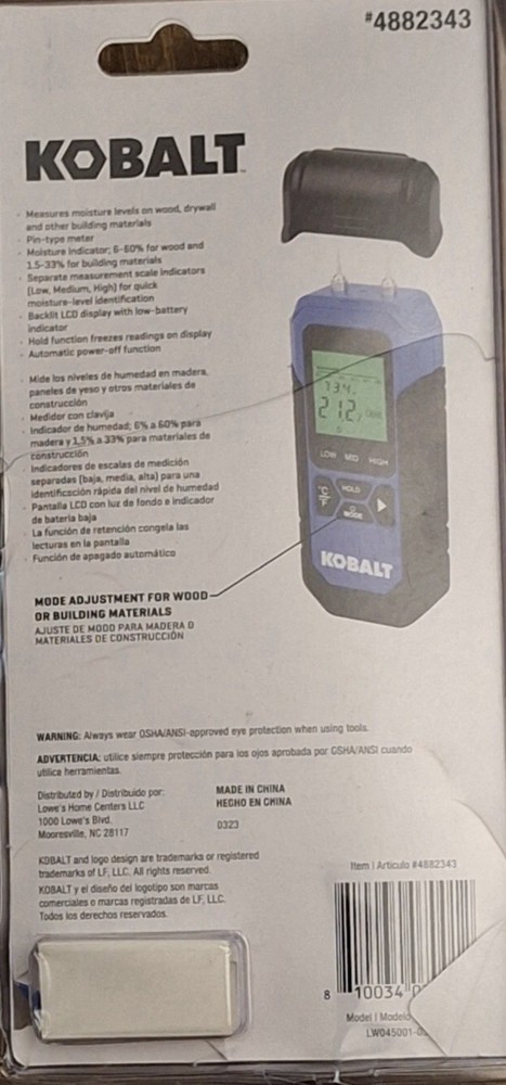 KOBALT TOOLS 4882343 PIN-TYPE DIGITAL MOISTURE METER