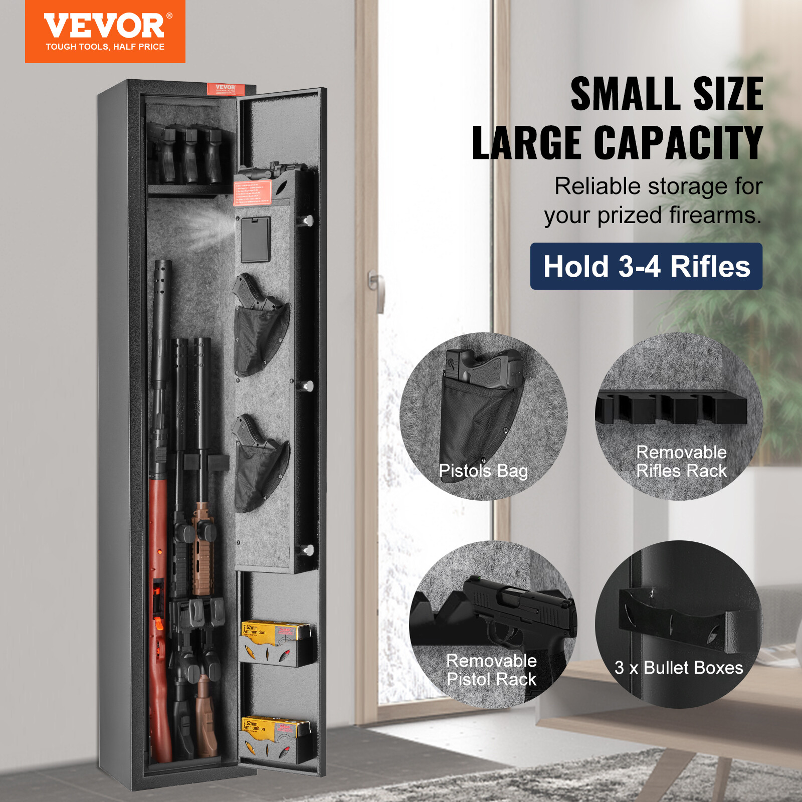 VEVOR Gun Safe Rifle Safe with Digital Keypad & Lock for 3 Rifles and 4 Pistols