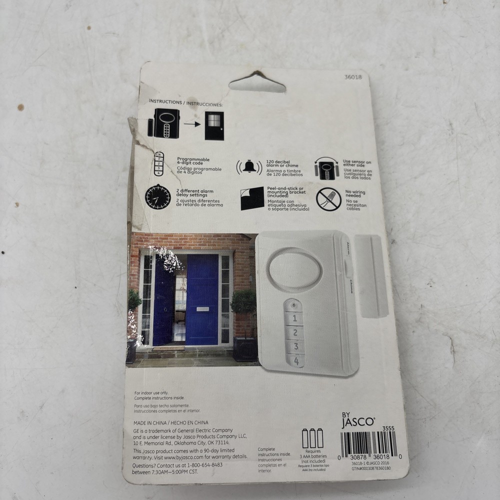GE Keypad Controlled Door Alarm Programmable 4-Digit Code Sensor on sides
