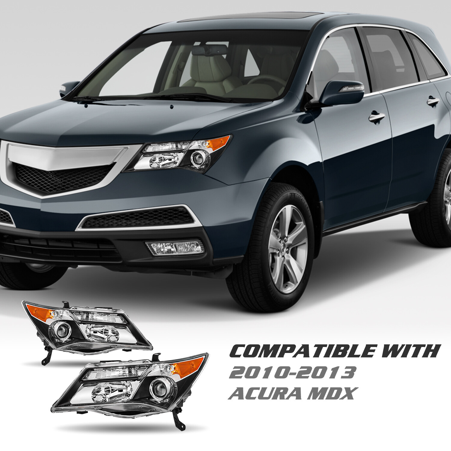 For 2007-2013 Acura MDX Headlights HID Xenon Headlights Assembly Pair w/o AFS