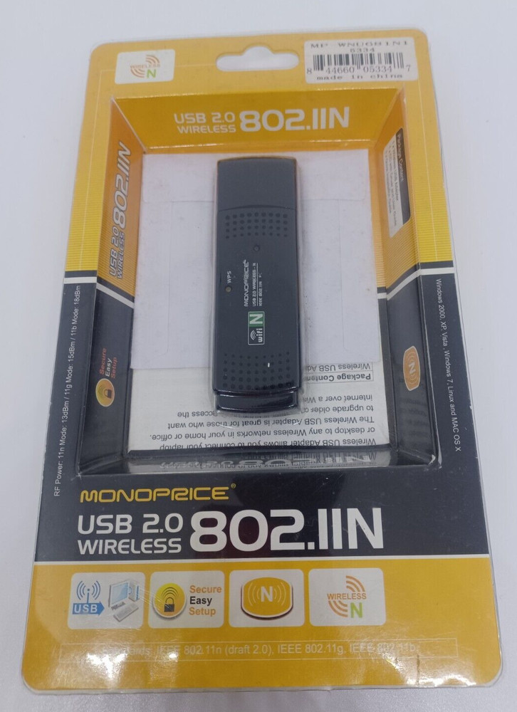MonoPrice Wireless USB 2.0 Adapter New NIB 802.11N