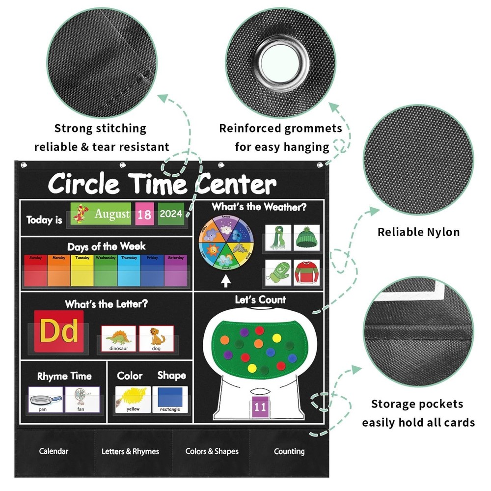 Circle Time Learning Center Pocket Chart, Calendar for Classroom, Educational...