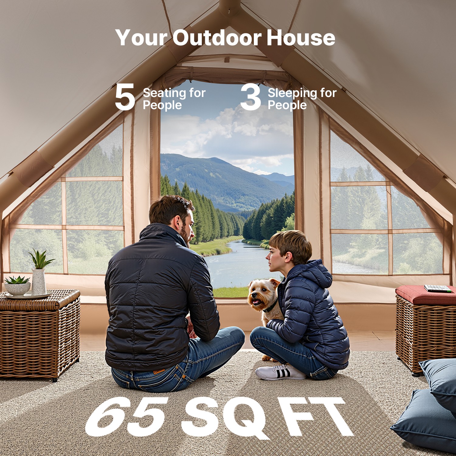 Inflatable Tents for 3-5 Person Camping Tent Blow Up Tent w/ Pump & Stove Jack