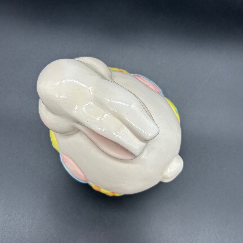 Vtg Earthenware Easter Bunny with Eggs 2 piece Candy Dish NEW in Box