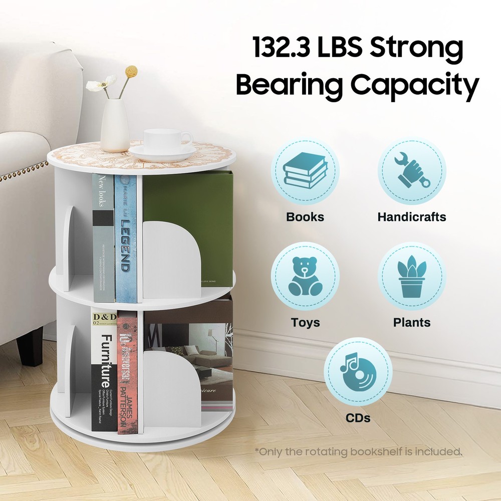 360° 2-Layer Rotating Bookshelf Bookcase Freestanding Storage Shelf Display Rack