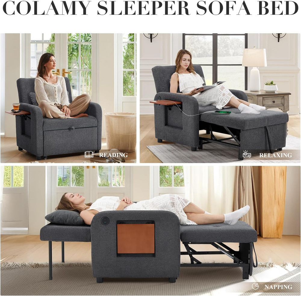 Convertible Sleeper Chair-Fabric Futon Sofa Bed, Single Sleeper Sofa, Small Couc