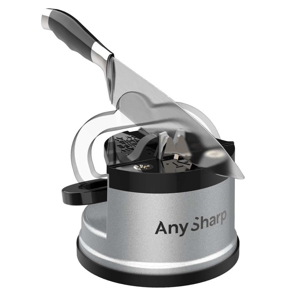 Silver Knife Sharpener with PowerGrip Suction for Effortless Kitchen Use