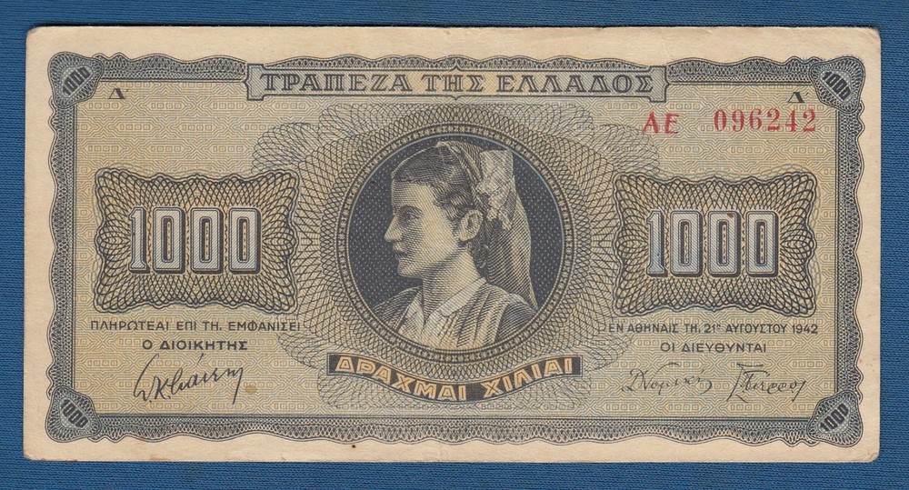 Greece banknotes, 1000 Drachmai 1942.