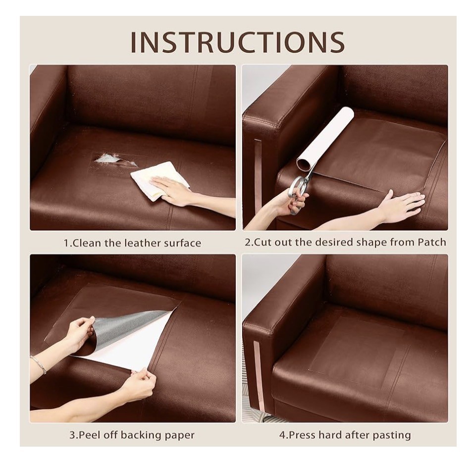 Leather Repair Patch, 15”x38”, Self-Adhesive, Brown