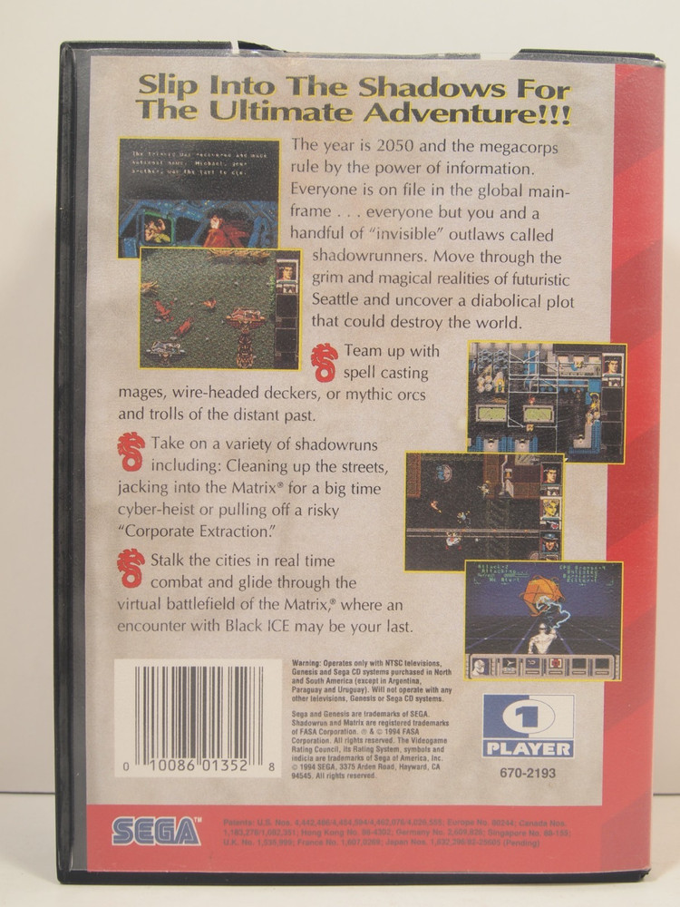 Shadowrun Case (SEGA Genesis) Authentic BOX ONLY