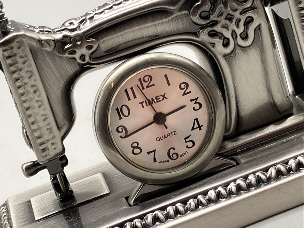 Timex Miniature Sewing Machine Quartz Clock Pewter