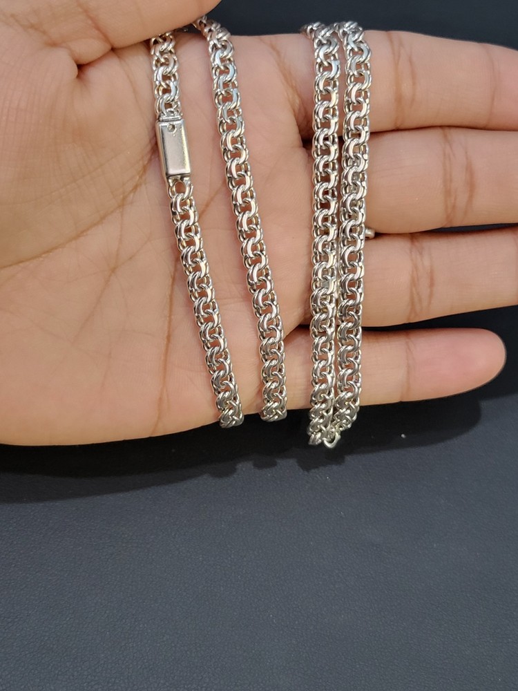925 sterling silver Chino Link 22" mm Chain box Lock 24.0g Solid Cadena