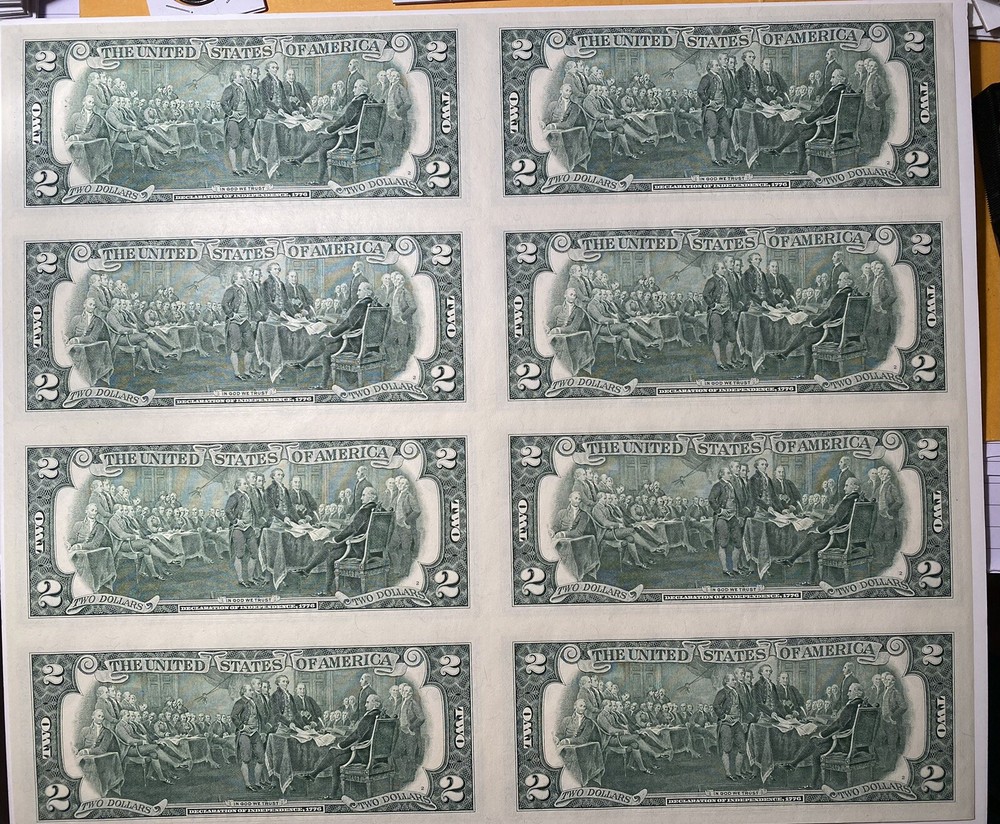 US 2009 $2 Uncut 8pc Notes Random Serial Numbers