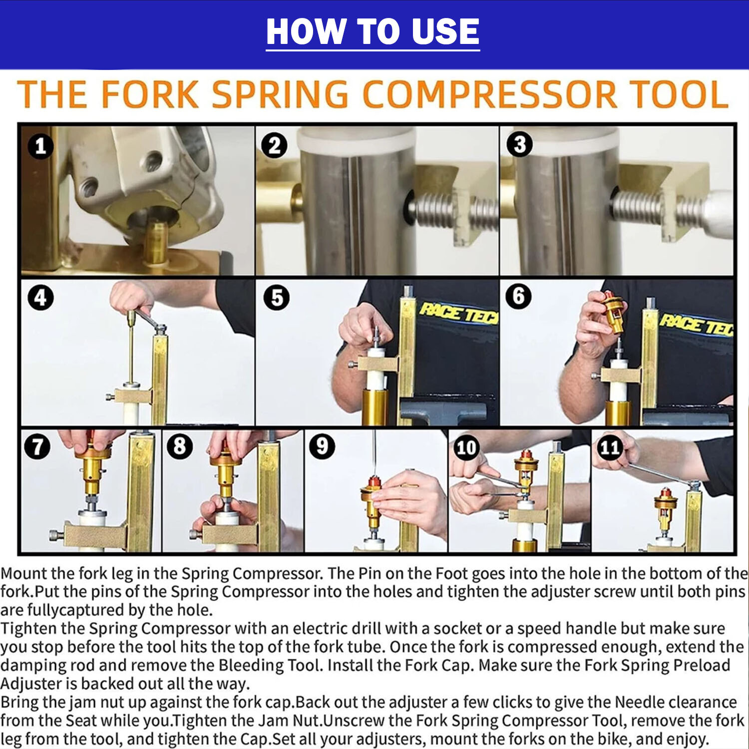 TFSC 01 Fork Spring Compressor Tool for Most Sport Bikes Road Racers Motorcycles