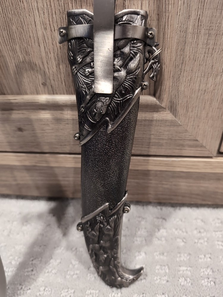 Pewter Hunting Dagger knife With Decorative Wolves