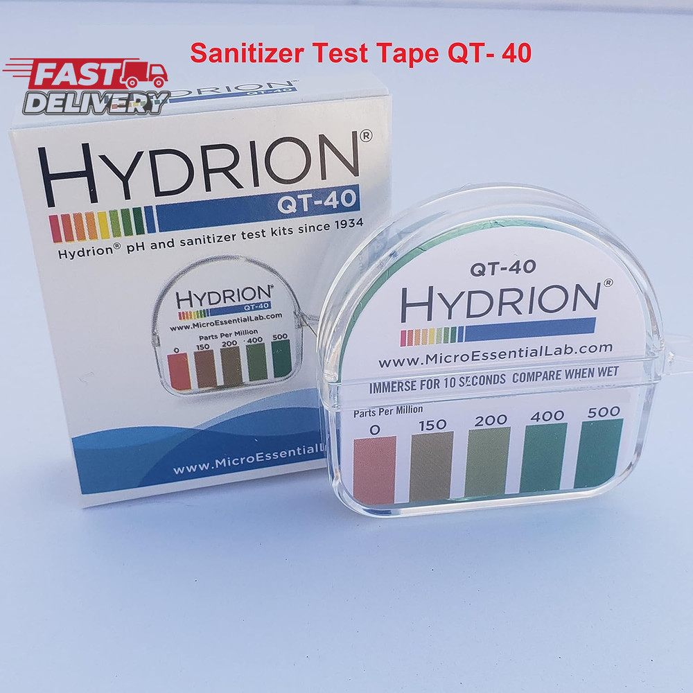 Hydrion QT-40 Quaternary SANITIZER Solution Test Tape for Testing 0-500 Ppm Rang