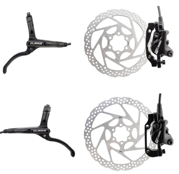 CLARKS React 2 Hydraulic Disc Brake Set (Front+Rear+Rotors)