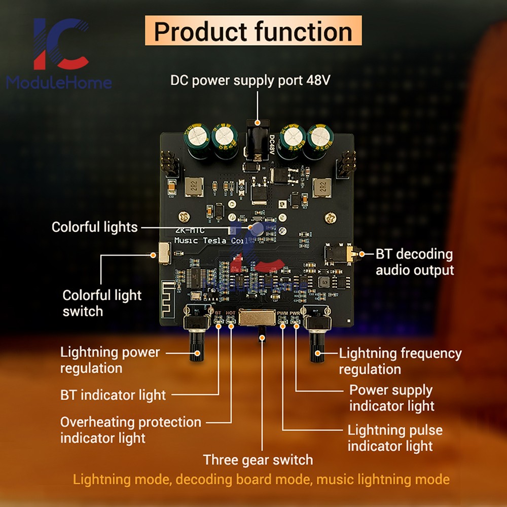 MTC Dual-Mode Music Tesla Coil Artificial Lightning Touchable Bluetooth Decoding