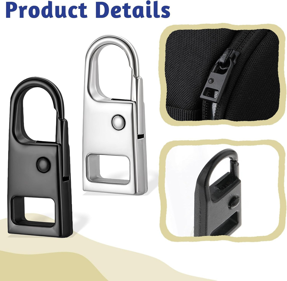 12 PCS Heavy Duty Zipper Pull Replacement for Suitcase Jacket Backpack Black/Sil