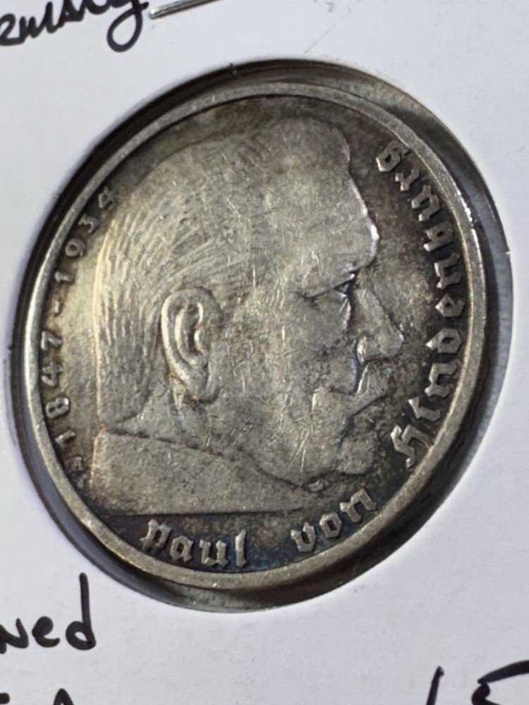 1935-A Germany 5 Marks Silver Coin Cleaned