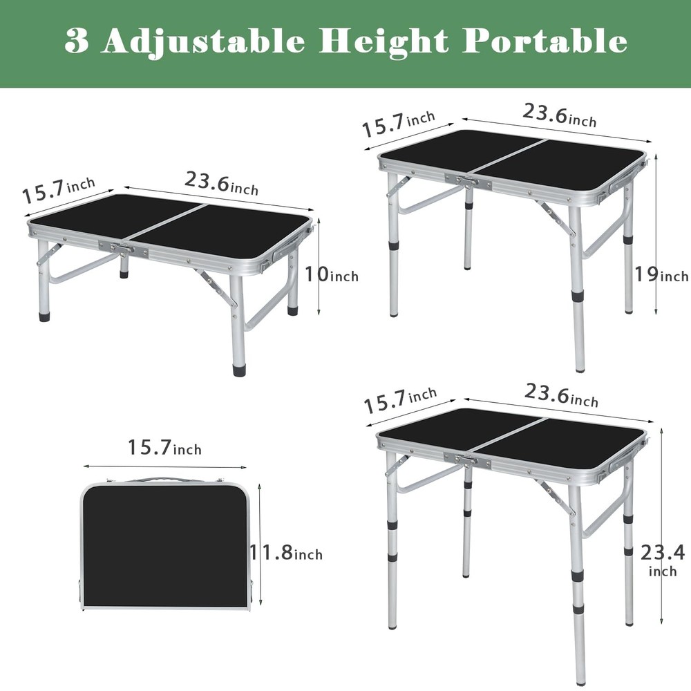 Portable Camping Table, Adjustable Height Aluminum Folding Table, Lightweight...