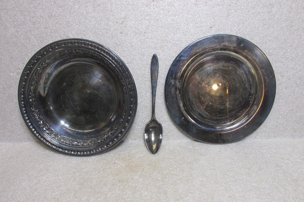 VINTAGE SILVER PLATE ONEIDA & REED & BARTON BOWL, PLATE & SPOON