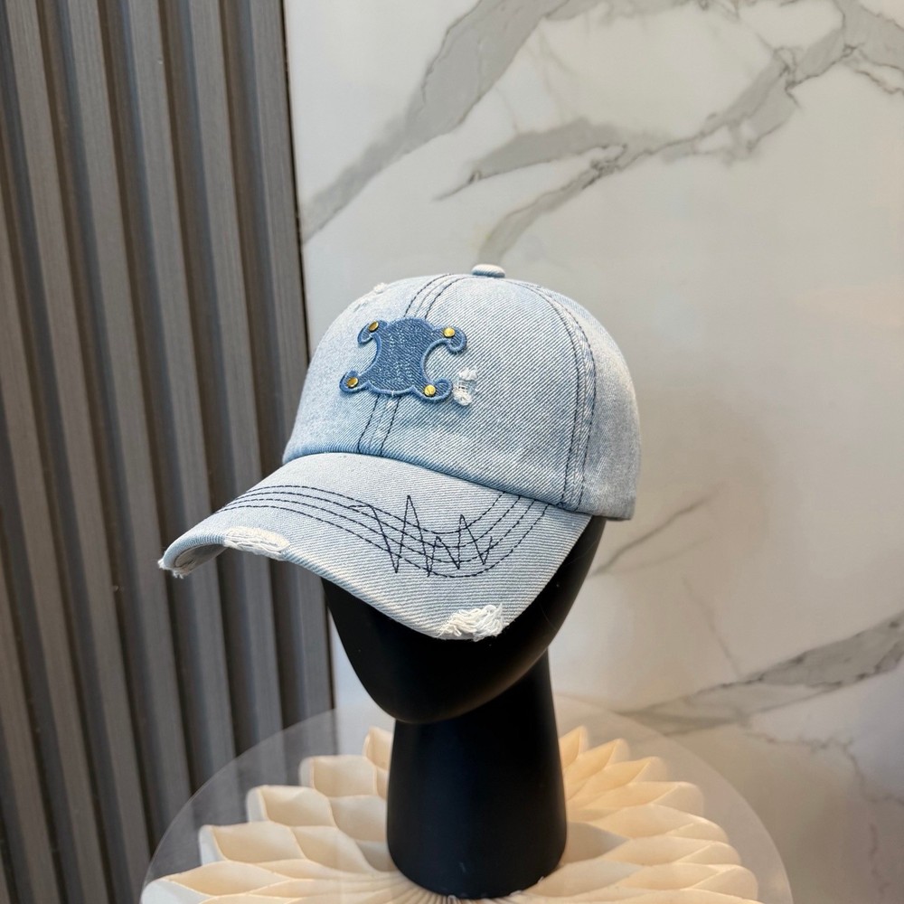 CELINE Baseball Cap Unisex Adjustable Denim Light Blue Hat