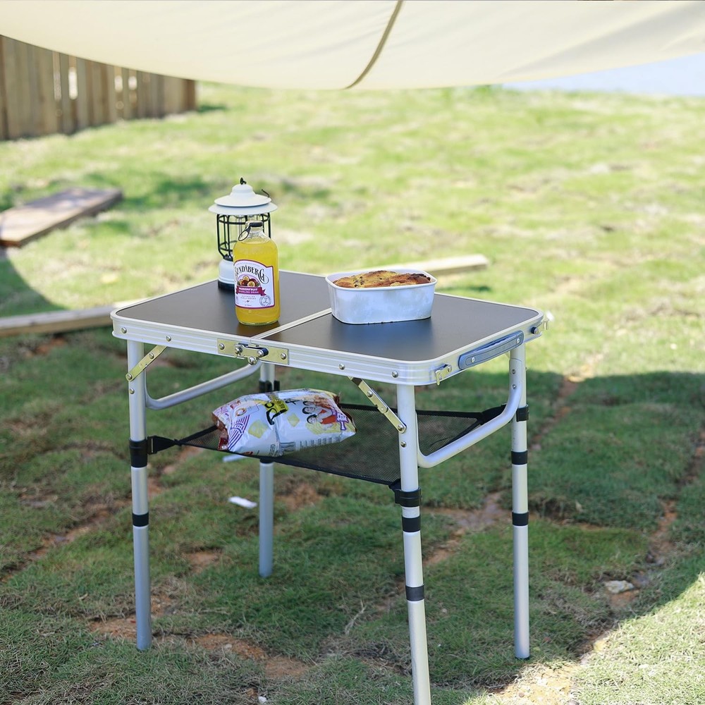 Portable Camping Table, Adjustable Height Aluminum Folding Table, Lightweight...