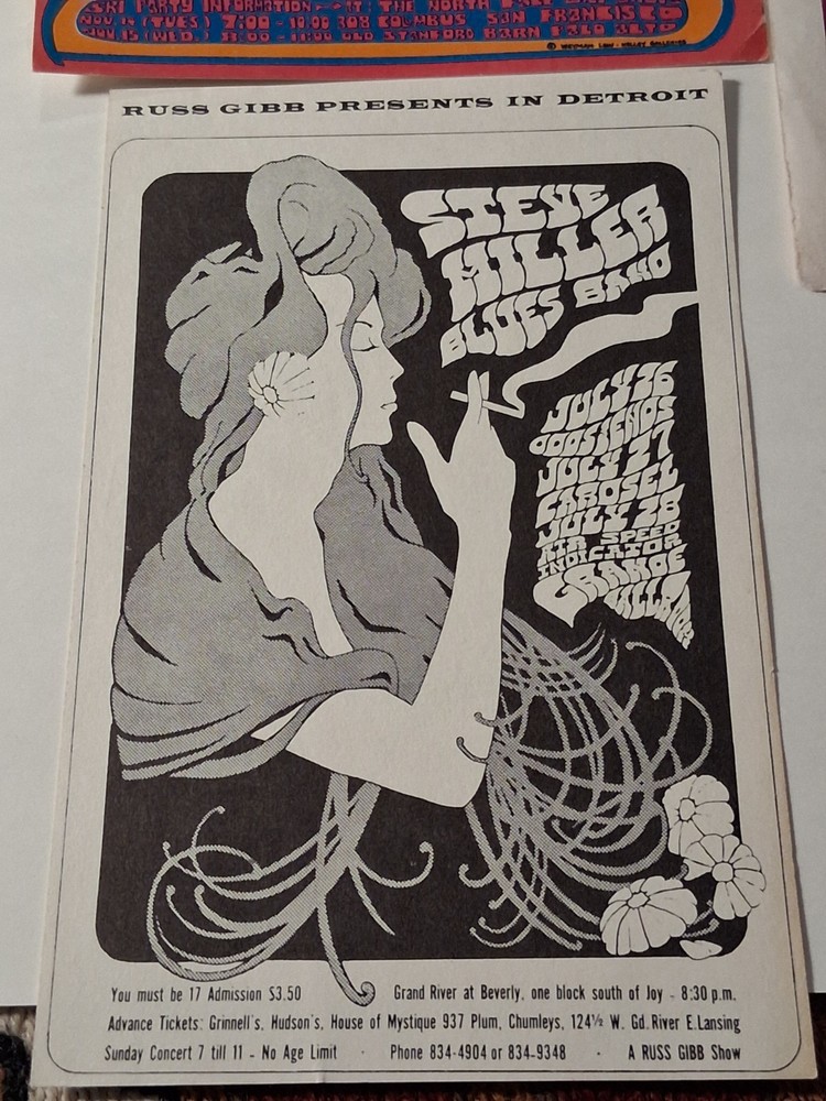 STEVE MILLER BAND,BLOSSOM,BIG SHOW PINNACLE SHRINE,CHARLATANS VINTAGE HAND BILLS