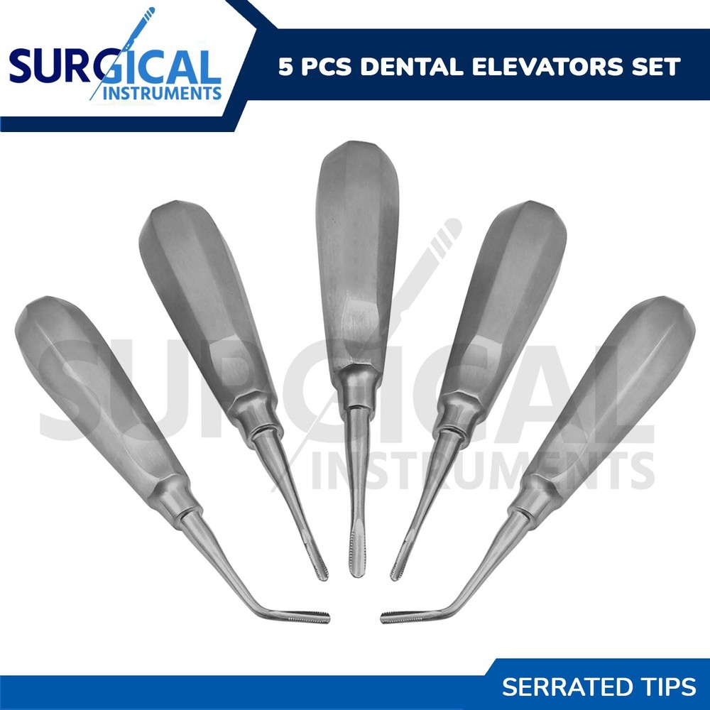 5 Pcs Dental Elevators Set Serrated Extraction Instrument Stainless German Grade