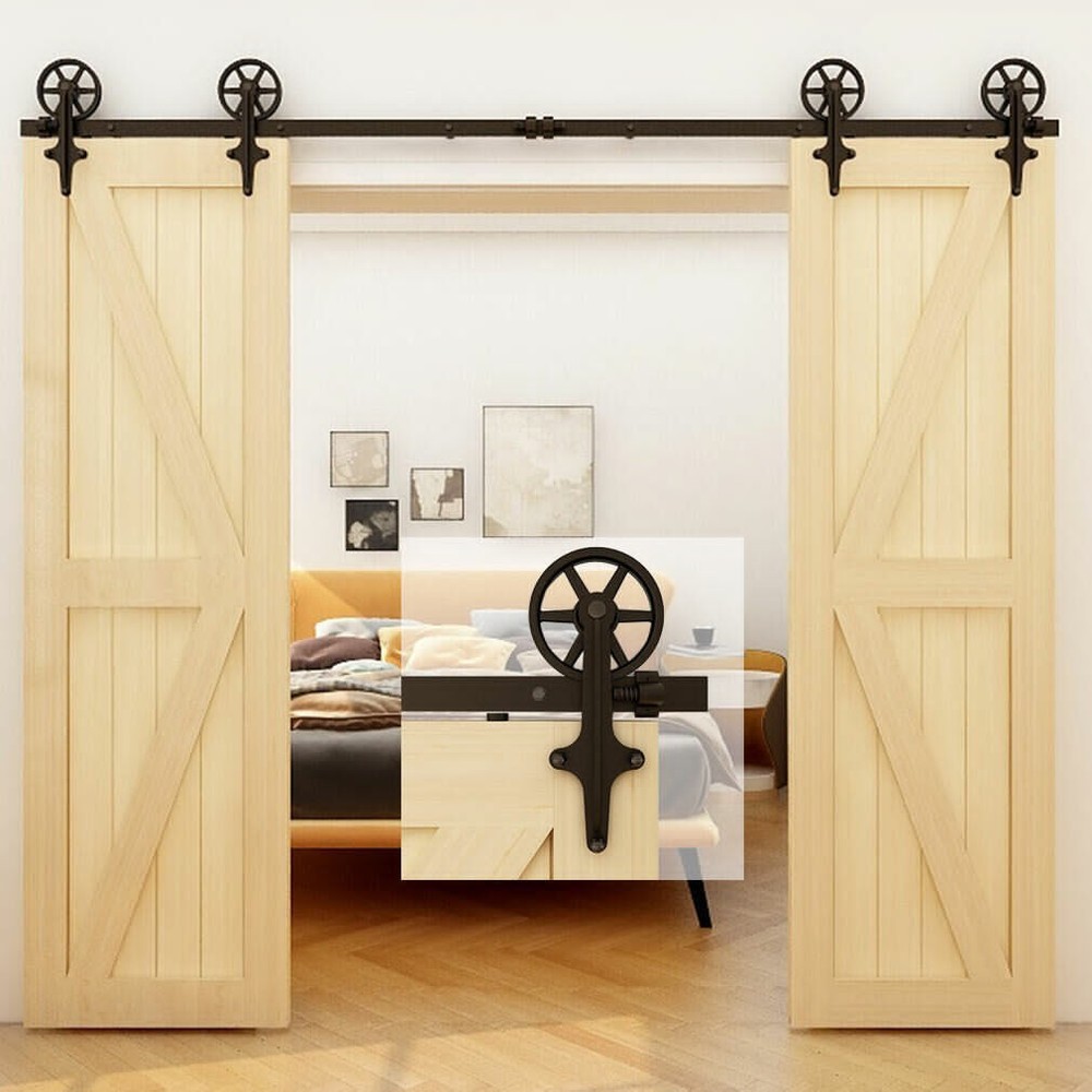 CCJH 4-20FT Sliding Barn Door Hardware Basic Black Roller Kit Single/Double Door