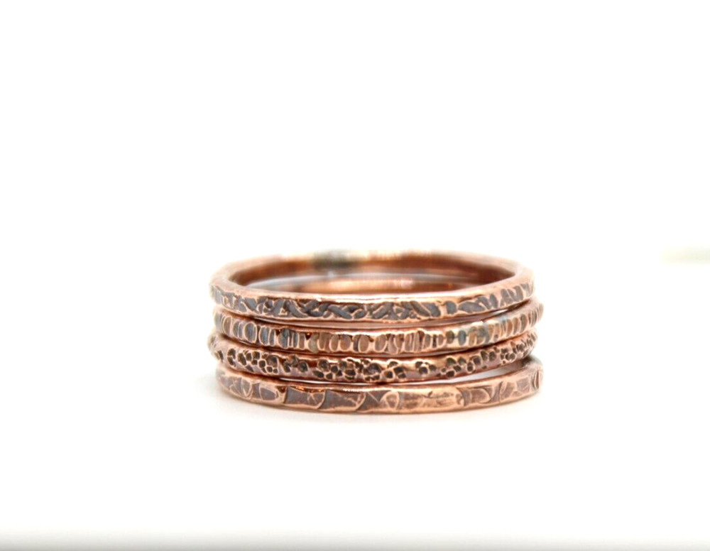 Copper Ring Stackable Hammered Rings Band Size 12.5 Promise Ring thin 2mm