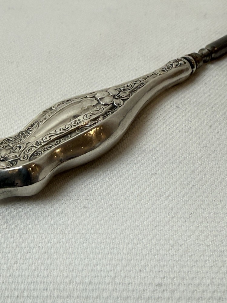 Antique Sterling Silver Handled Button Hook, Victorian